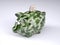 Military camouflage painted piggy bank with rublee coin