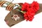 Military cap, order of Great Patriotic war, red flowers, Saint George ribbon