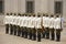 Military of the Carabineros band attend changing guard ceremony in front of the La Moneda presidential palace, Santiago, Chile.