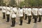 Military of the Carabineros band attend changing guard ceremony in front of the La Moneda presidential palace in Santiago, Chile.