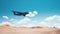 Military cargo plane flying over desert terrain 4K
