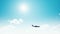 Military cargo plane silhouette in blue sunny sky 4K