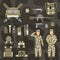 Military character weapon guns symbols armor man set forces design and american fighter ammunition navy camouflage sign