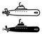 Military combat submarine. Marine fleet. Underwater research. Simple linear icon, silhouette. Vector