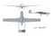 Military drone top, side, front view. Isolated 3d army plane. Modern unmanned bomber blueprint