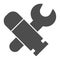 Military engineering solid icon. Army engineer tools, wrench and bullet symbol, glyph style pictogram on white