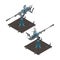 Military equipment illustration object. Flat 3d isometric high quality antiaircraft gun object