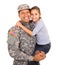 Military father carrying daughter