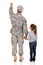 Military father daughter pointing
