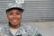 Military female smiling with copy space