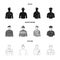 Military, fireman, artist, policeman.Profession set collection icons in black,monochrome,outline style vector symbol
