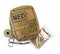 Military first aid kit on white background, top view