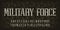 Military Force alphabet font. Stencil letters and numbers on a dark camo background.