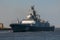 The military frigate Admiral of the Fleet of the Soviet Union Gorshkov project 22350 passes near Kronstadt during the rehearsal of