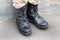 The military is on guard in old worn boots_