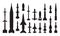 Military guided weapon black glyph icons set