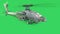 Military gunship flying on greenscreen