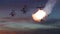 Military gunships being hit by missile and exploding