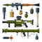 Military Hand Grenade and Bazooka Portable Rocket Launcher Collection, Combat Army Weapon Objects Flat Style Vector