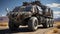 Military heavy armored armed SUV infantry fighting vehicle in battle