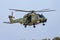Military helicopter at air base. Air force flight operation. Aviation and aircraft. Air defense. Military industry. Fly and flying