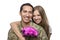 Military Husband and Wife Smile with Flowers