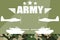 Military illustration. Military silhouettes background. Army and Air Force Vehicles.