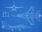 Military jet aircraft drawing vector blueprint design