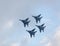 Military jet planes showing aerobatics
