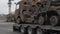 Military machine damage army vehicle. after war Ukraine rebuild. Military car destroyed tank remains russian army truck