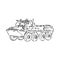 Military machinery hand drawing illustration. Armored personnel carrier or armored fighting vehicle. Sketch