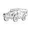 Military machinery hand drawing illustration. Armored personnel carrier or armored fighting vehicle. Sketch