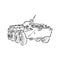 Military machinery hand drawing illustration. Armored personnel carrier or armored fighting vehicle. Sketch