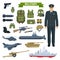 Military man with weapon, personal equipment icon
