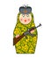 Military Matrioshka with gun. New Russian folk Nested doll.