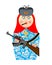 Military Matrioshka with gun. New Russian folk Nested doll. National toy. Traditional toy in Russia