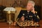 Military mature general playing chess