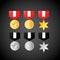 Military medals golden and silver. Medal icons