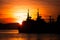 Military Navy Ships Silhouettes by Sunset