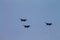 Military planes.Three MiG-29 jet fighter aircrafts.