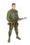 Military serviceman with rifle on white
