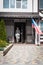 Military servicewoman standing in doorway near