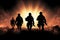 Military silhouettes on sunset. Ai generative