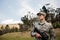 Military soldier guarding with a rifle