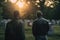 Military soldier stands near graves of American heroes sunlight