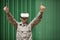 Military soldier using virtual reality headset