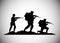 Military soldiers with guns silhouettes figures icons