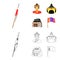 Military spear, Mongolian warrior, helmet, building.Mongolia set collection icons in cartoon,outline style vector symbol