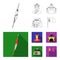 Military spear, Mongolian warrior, helmet, building.Mongolia set collection icons in outline,flat style vector symbol