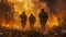 Military special forces soldiers are depicted crossing through a destroyed warzone amid fire and smoke